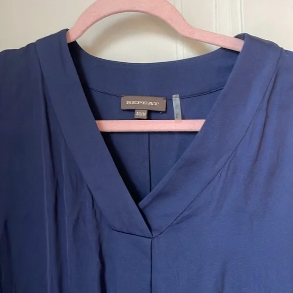 Repeat Cashmere Silk Shift Dress Navy 40 M - Picture 2 of 6